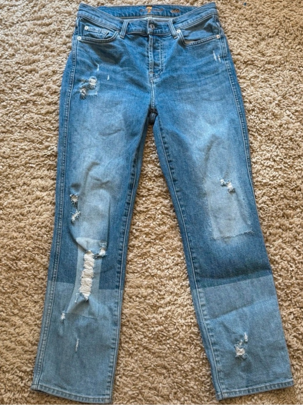 7 For All Mankind Edie Patchwork Distressed Straight Jeans Y2K Indie Grunge 27”
